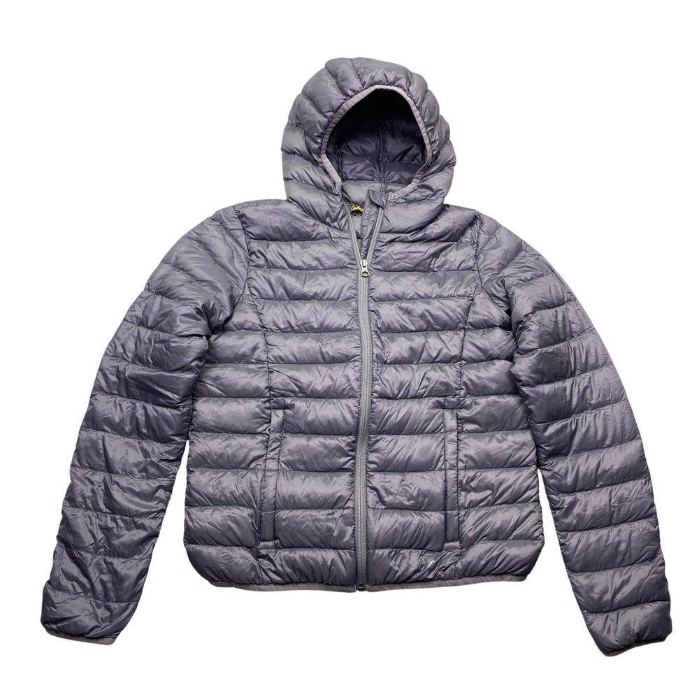 Cabelas Womens‎ XL Gray Hooded Down Puffer Jacket Full Zip Quilted Coat